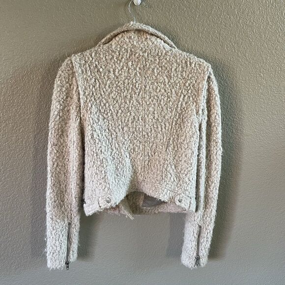 Anthropologie Elevenses Northland  Moto Jacket Womens XS Beige Boucle Knit - Picture 3 of 11